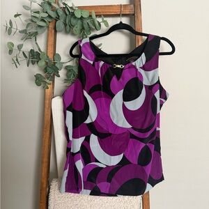 Dana Buchman Purple and Black Patterned Blouse